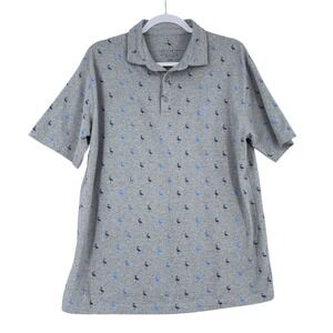 Tailorbyrd‎ Collection Mens Large Gray Flamingo Print Short Sleeve Polo Shirt